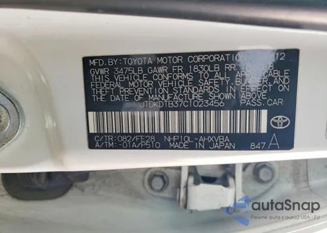 2012 Toyota Prius C from USA, damaged, VIN JTDKDTB37C1023456